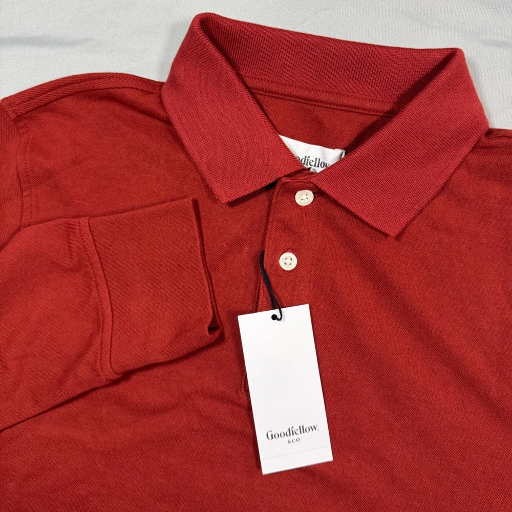 NWT Goodfellow & Co Mens Long Sleeve Polo Shirt Pique Knit Red Mens S Minimalist